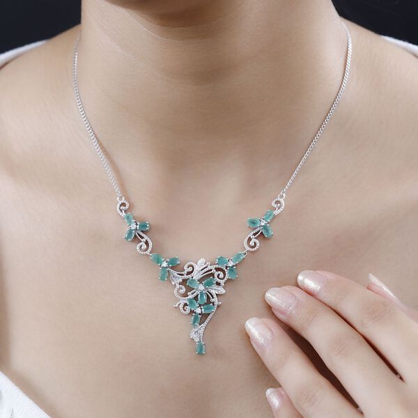 Kagem sambische Smaragd und Zirkon-Halskette, 45 cm - 4,78 ct. image number 8