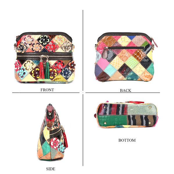 Chaos by Elsie- Echtleder Crossbody Bag mit RFID-Schutz und Kroko-Pr&auml;gung, Florales Muster image number 5