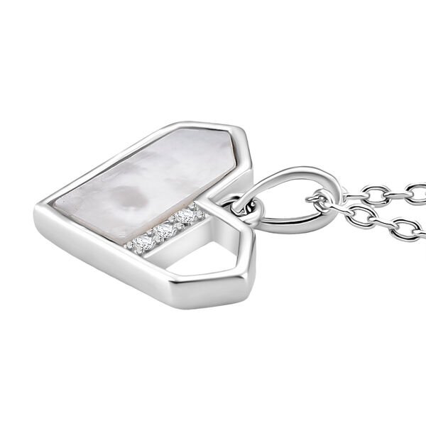 Wei&szlig;es Perlmutt, Wei&szlig;er Zirkonia Schmuckset 925 Silber rhodiniert image number 4