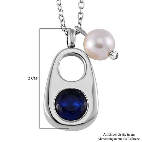 Blaue Kristall und wei&szlig;e Muschelkernperle-Halskette, 50 cm image number 6