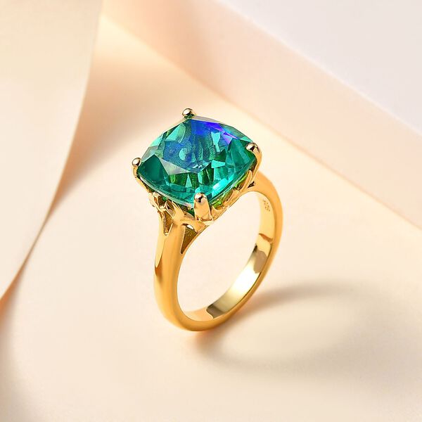 Pfau Quarz Triplette Ring 925 Silber 750 Gelbgold Vermeil (Größe 18.00) ca. 7,48 ct image number 2