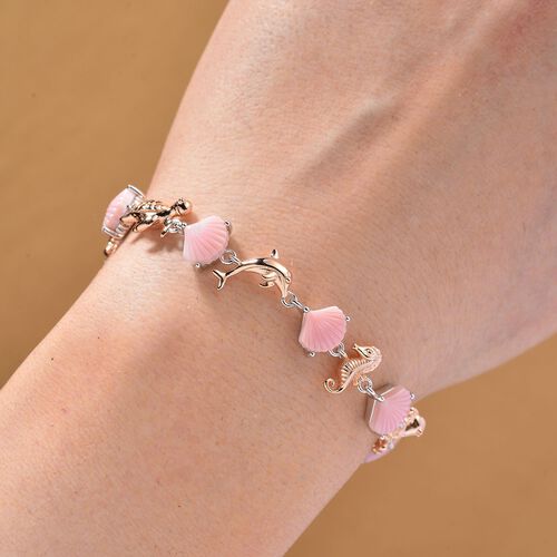 D'Joy Natürliches Rosa Königsmuschel Perle Armband ca. 20 cm 925 Silber rhodiniert image number 1