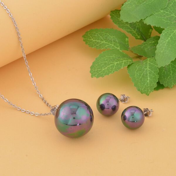 Muschelkernperle Schmuckset, Tahiti-Farbe, 925 Silber, rhodiniert, Edelstahl-Kette image number 2