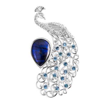 Royal Bali - AAA Labradorit, Apatit Brosche 925 Silber ca. 41.10 ct