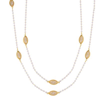 Kunststoff Perle, Wei&szlig;er Kristall Halskette ca. 75 cm Messing