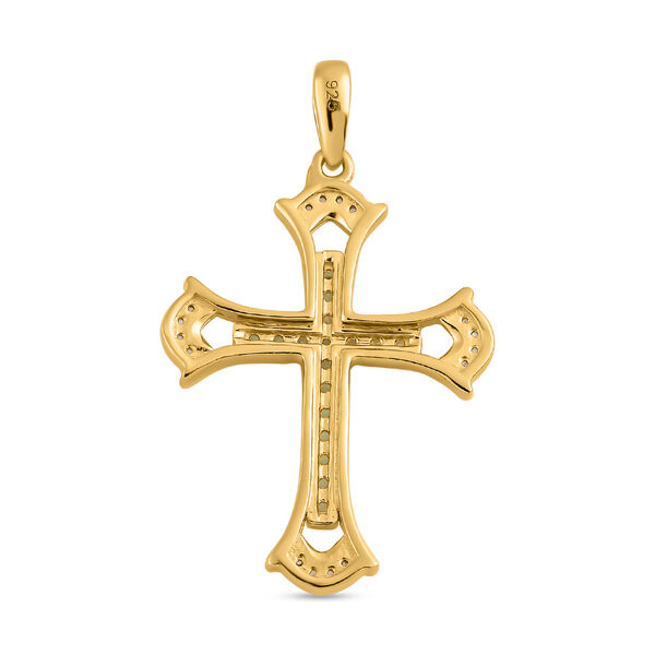 Natürlicher Merelani-Mint Granat und weißer Zirkon Kreuz-Anhänger, 925 Silber Gelbgold Vermeil ca. 0.50 ct image number 4