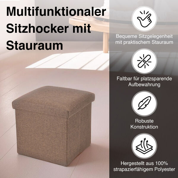 Sitzhocker mit Stauraum, braun image number 2