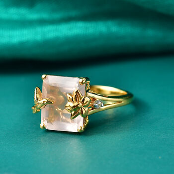 GP Trionfo Kollektion - Rosenquarz, Wei&szlig;er Zirkon Ring 925 Silber 750 Gelbgold Vermeil (Gr&ouml;&szlig;e 21.00) ca. 5.86 ct