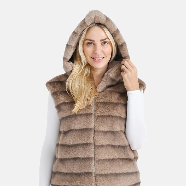 Weste mit Kapuze aus Webpelz, Einheitsgröße, Hellbraun image number 6