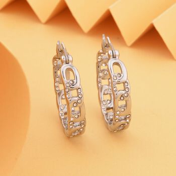 Wei&szlig;e Kristall Creolen, 316L Edelstahl , silberfarben