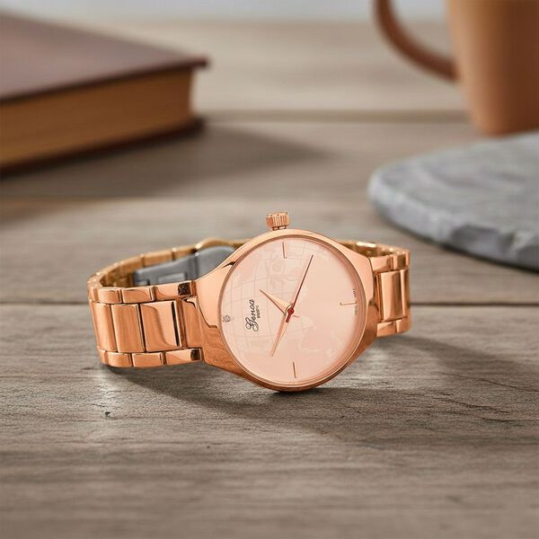 GENOA - Weißer Diamant Uhr mit Japanisches Uhrwerk, 3 ATM Wasserdicht, 316L Edelstahl, Rose image number 1