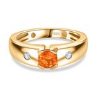 AA Salamanca Feueropal, Weißer Zirkon Ring, 925 Silber 750 Gelbgold Vermeil (Größe 19.00) ca. 0.46 ct