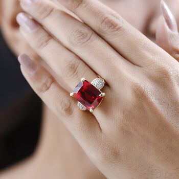 Lab Grown Padparadscha-Saphir, Wei&szlig;er Zirkon Ring, 925 Silber Gelbgold Vermeil (Gr&ouml;&szlig;e 18.00) ca. 15.37 ct