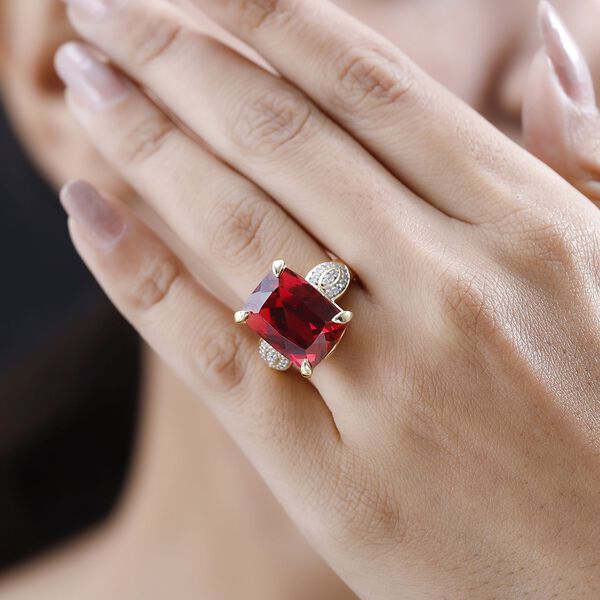 Lab Grown Padparadscha-Saphir, Wei&szlig;er Zirkon Ring, 925 Silber Gelbgold Vermeil (Gr&ouml;&szlig;e 18.00) ca. 15.37 ct image number 3