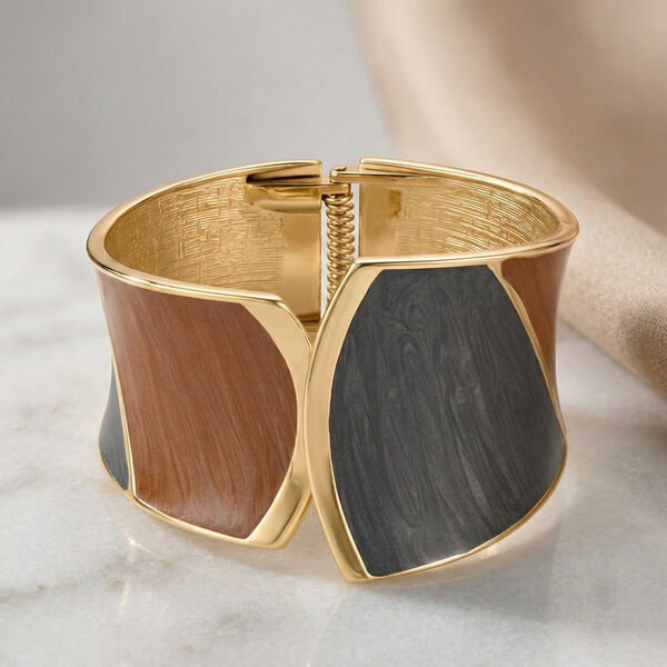 Emaille-Armreif im Colorblock-Design, 17cm, Braun-Grau image number 2