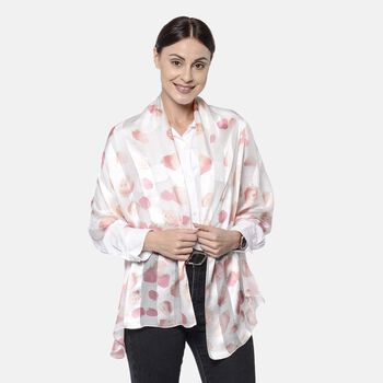 LA MAREY - 100 % nat&uuml;rlicher Maulbeerseiden bedruckter Schal in Geschenkbox, 50x165 cm, Wei&szlig;