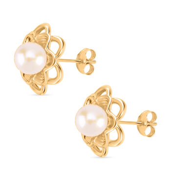 Wei&szlig;e S&uuml;&szlig;wasser Perle Ohrringe Nickelfreies Messing, Goldfarben