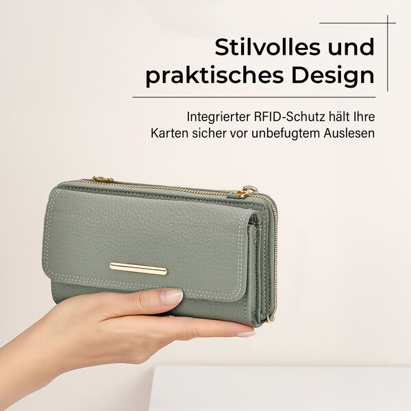 Crossbody-Tasche mit Klappfach, gemustertem Trageriemen und RFID-Schutz - 19x5x11 cm, Grün image number 2