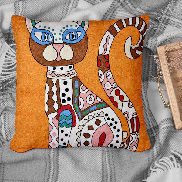 Besticktes Kissenbezug, Katzenpaar, Sonne und Mond image number 3