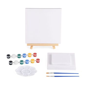 Leinwand-Malset - 3-teiliges Set mit Blanko-Leinw&auml;nden, inklusive Farben, Mischpalette, Staffelei und Pinseln