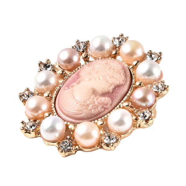 Mehrfarbige S&uuml;&szlig;wasserperlen und wei&szlig;e Kristall Brosche, goldfarben image number 2