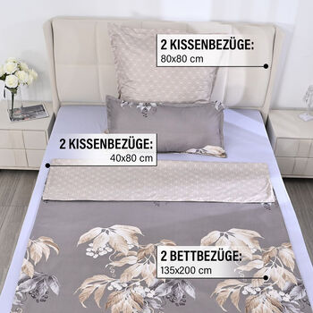 Bettw&auml;sche-Set 6tlg. &ndash; Blumendesign, grau
