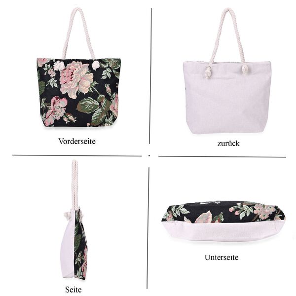 Jacquardgewebte Tasche aus Jute mit Futter, Reißverschluss und verstellbarer Kordel Riemen, 42x37x34 cm, Rosengarten image number 4