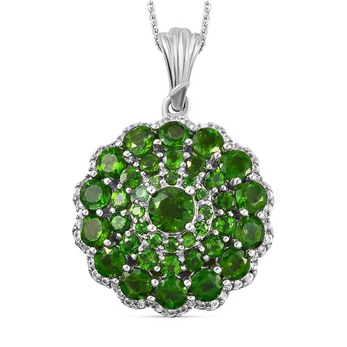 Natürlicher Chromdiopsid und floraler Zirkon-Anhänger mit Kette in Silber, 5,29 ct. image number 0