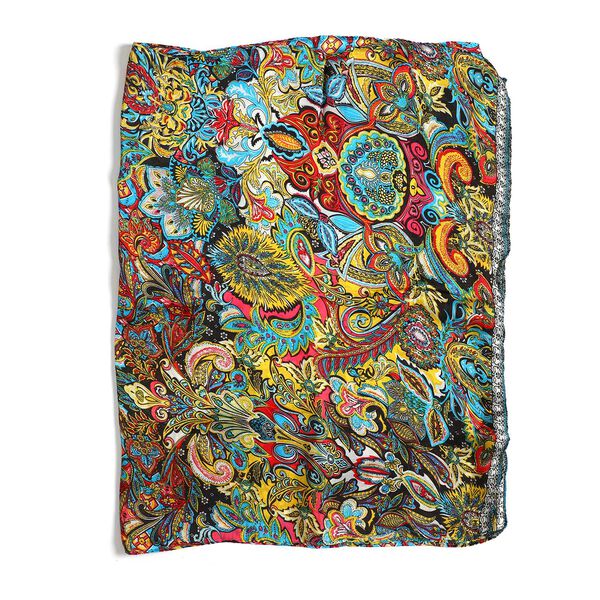 100% natürlicher Satin Seiden Schal, Arabeske Muster, Mehrfarbig image number 5