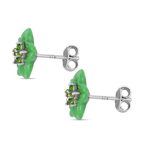 Gr&uuml;ne Jade, Nat&uuml;rlicher Chromdiopsid Ohrringe 925 Silber rhodiniert ca. 5.65 ct image number 4