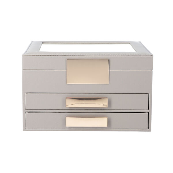 Schmuckschatulle aus Kunstleder mit Glasdeckel, Anti-Anlauf-Futter, Grau image number 1