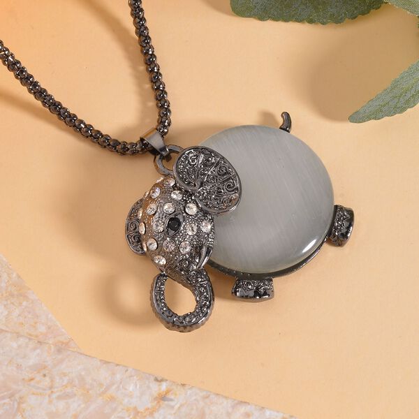 Schwarz-Weiß Kristall und Weißes Katzenauge Halskette, ca. 70cm, ca. 20.00 ct image number 2