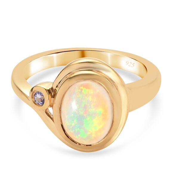 Nat&uuml;rlicher, &auml;thiopischer Opal und Tansanit-Ring, 925 Silber vergoldet  ca. 1,29 ct