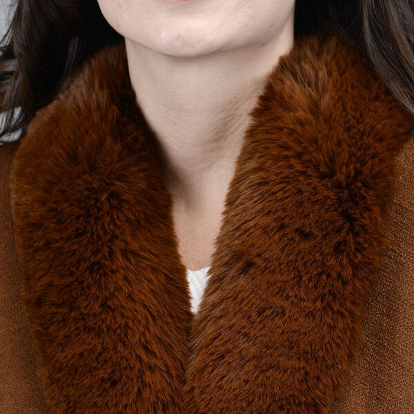 TAMSY - Ruana mit Kunstfellbesatz, Einheitsgr&ouml;&szlig;e , Cognacfarben image number 4