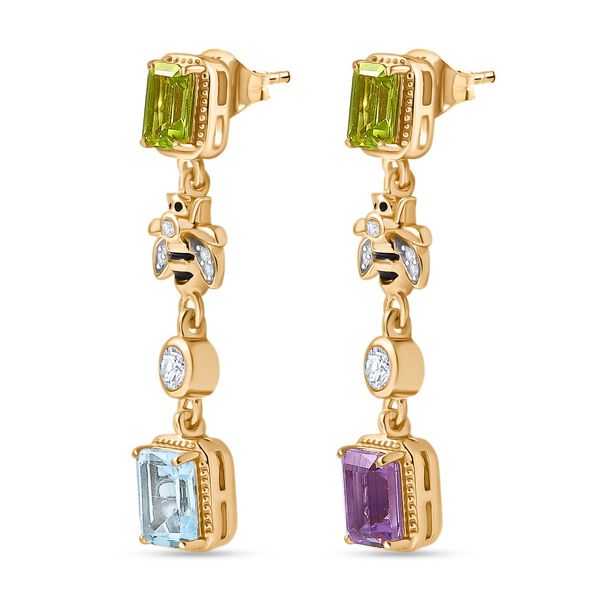 Giuseppe Perez Himmelblauer Topas, Rose De France Amethyst Ohrringe 925 Silber 750 Gelbgold Vermeil ca. 3.81 ct image number 5