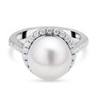 Weißer Südseeperlen und Zirkon-Ring, (11-12 mm), 925 Silber rhodiniert (Größe 20.00)
