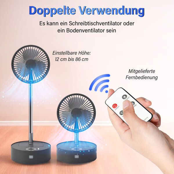 Kabelloser, faltbarer Ventilator mit integriertem Luftbefeuchter, USB-Anschluss, Dunkelgrau image number 2