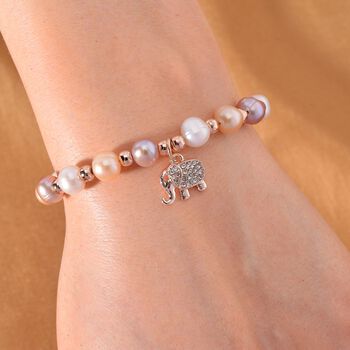 Mehrfarbiges S&uuml;&szlig;wasser Perle und Kristall Armband in Ros&eacute;goldton