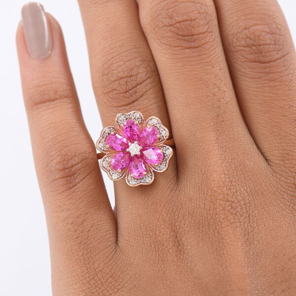 AAA Lab Created Rosa Saphir, Moissanit Ring 925 Silber 750 Roségold Vermeil (Größe 19.00) ca. 3,95 ct image number 2