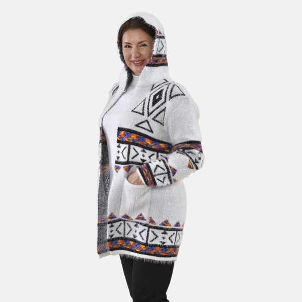 Tamsy - Kuschelweicher, langer Cardigan mit Kapuze und Taschen, 110x82cm, weiß image number 4