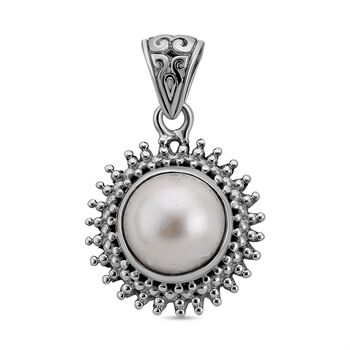 Royal Bali Kollektion - wei&szlig;e Mabe Perle Anh&auml;nger 925 Silber