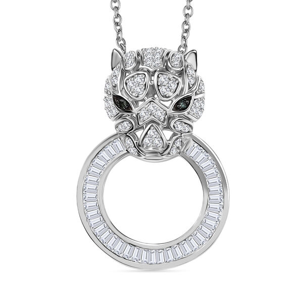 GP Trifono Kollektion- Panther weißer und grüner Diamant und Kanchanaburi blauer Saphir Anhänger mit 45cm Kette, 925 Silber rhodiniert - 0.99 ct. image number 0