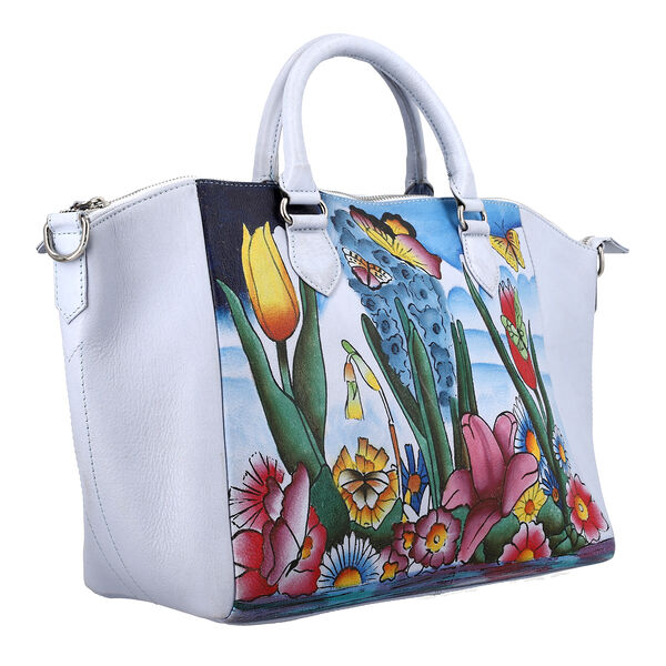 SUKRITI - 100% Leder Schultertasche mit passendem Seiden-Schal, Himmelblau image number 4