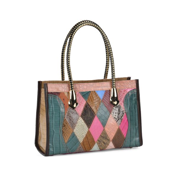 Chaos By Elsie - Farbenfrohe Echtleder Crossbody Tasche, Mattes Krokodil-Muster image number 7