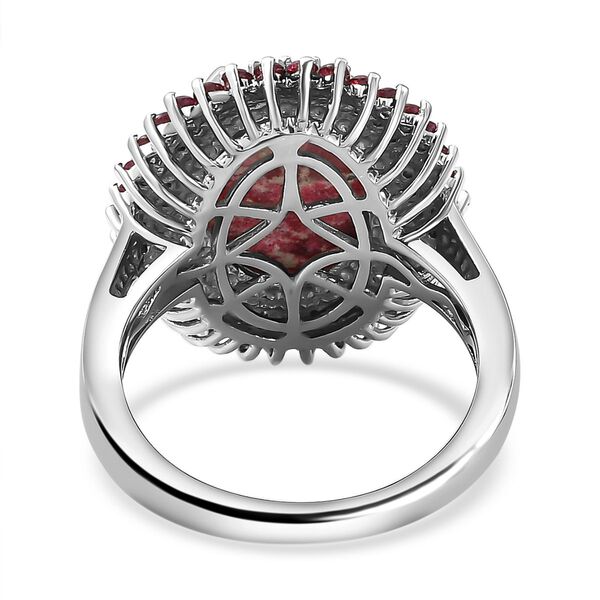 Norwegischer Thulit und Rhodolith Granat-Ring, 925 Silber platiniert  ca. 7,92 ct image number 6