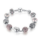 Designer-inspiriertes Charm-Armband - Mehrfarbige Glas mit Rosa Kristall, Messing rhodiniert, 19 cm, Silber-/Rosafarben