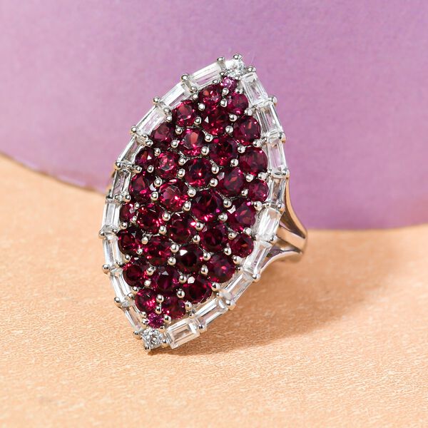 Rhodolith Granat und wei&szlig;er Topas-Ring - 5,12 ct. image number 2