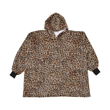 Doppellagige, superweiche Hoodie-Decke mit Sherpa-Futter, Leopard-Muster