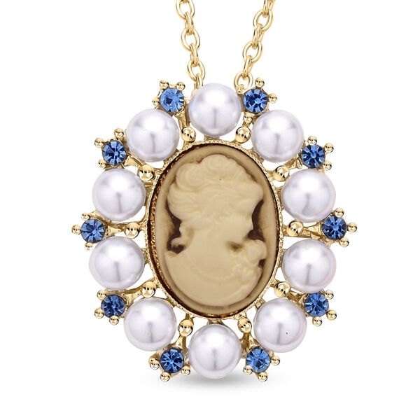 Kamee-Schmuck, Kunststoff Perlen Kette mit Anh&auml;nger, goldfarben