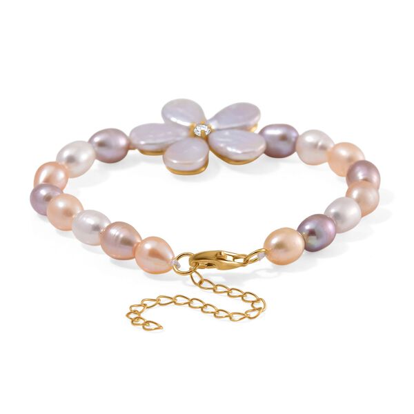 Keshi Perle (12x9 mm), Mehrfarbige S&uuml;&szlig;wasser Perle (7-8mm) Armband ca. 18 cm + 5 cm Extender, 925 Silber vergoldet image number 3